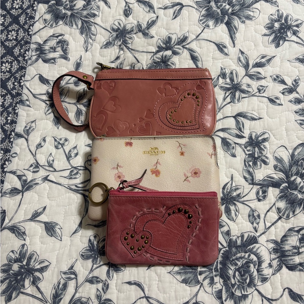 Coach and Fossil Pink and Cream Heart Wristlet Trio